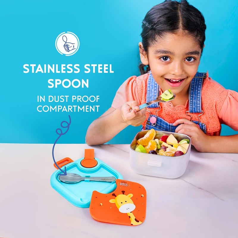 Rabitat rabitat Stainless Steel Lunch Box with Spoon - 2 Years Brand Warranty | Tiffin Box for Kids | Steel Lunch Box for School Girls and Boys | LUNCHMATE Mini Little Boss 500 ml  - Image 4