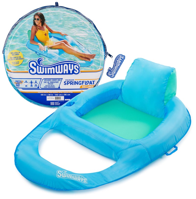 SwimWays Spring Float Premium Recliner Pool Lounger, Inflatable Pool Floats Adult with Fast Inflation for Ages 15 & Up, Sky Blue - Image 1