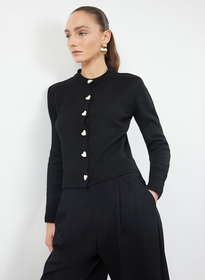 trendyol Jewel Buttoned Soft Knitwear Cardigan - Black - Image 2