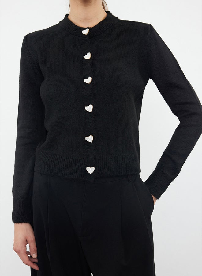 trendyol Jewel Buttoned Soft Knitwear Cardigan - Black - Image 3