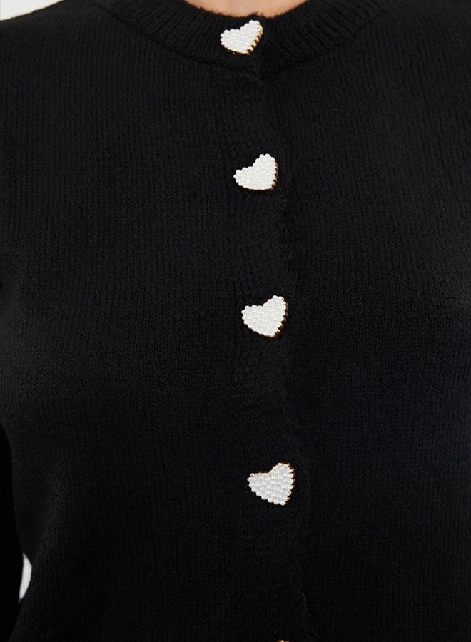 trendyol Jewel Buttoned Soft Knitwear Cardigan - Black - Image 4