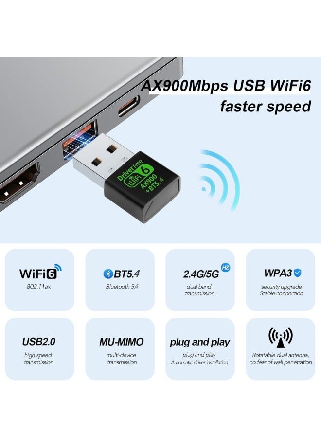 SUPER SO USB WiFi Bluetooth Adapter, 900Mbps Dual Band 2.4/5Ghz Wireless Network External Receiver, Mini WiFi Dongle for PC/Laptop/Desktop - Image 4
