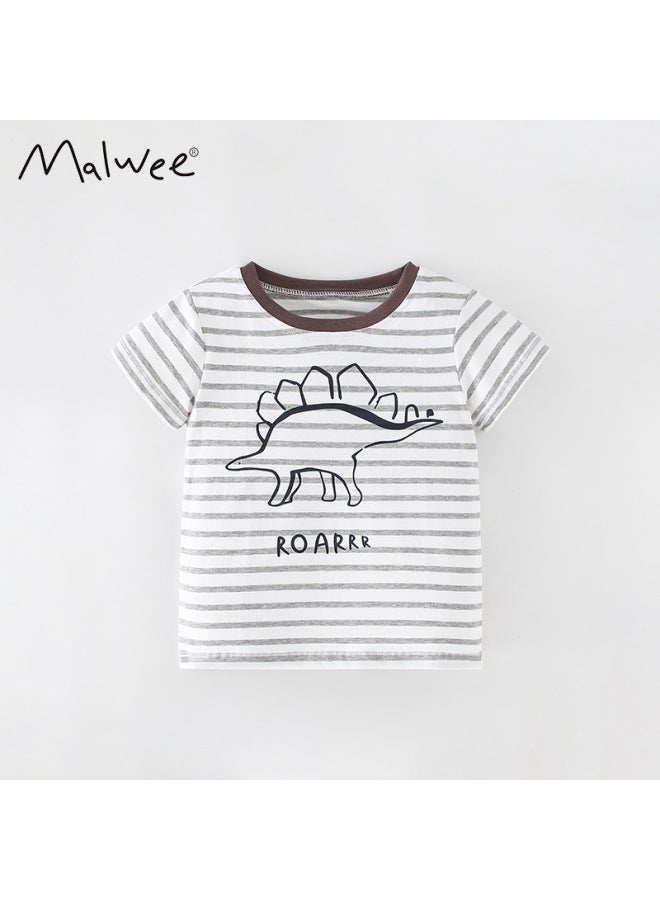 Malwee Boys Striped T-shirt Summer New Arrival European And American Children Round Neck Short Sleeve Stylish Printed Top