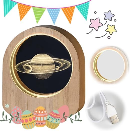 CPENSUS 3D Galaxy Crystal Ball Night Lamp,Solar System, USB Table Colorful LED Wooden Crystal Ball for Home Decoration Birthday Gift for Teens Boys and Girls (Saturns) - Image 2