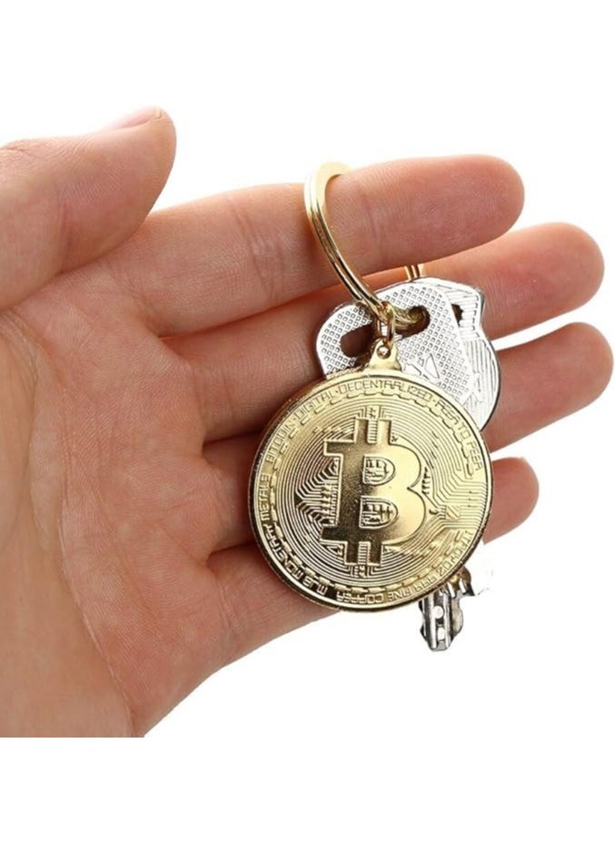 SOLDOUT Creative Trinket Jewelry Keychain Bitcoin Key Fob Round Medal Pendant Keyrings Men Women Key Holder  - Image 2