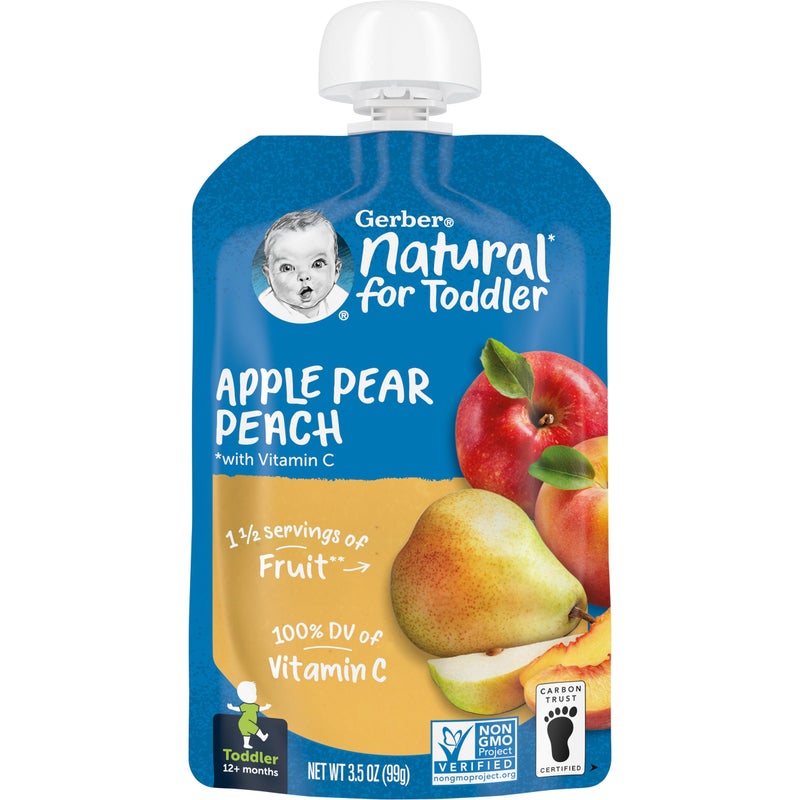 جربر Baby Food Pouches, Toddler 12+ Months, Apple Pear Peach, 3.5 Ounce (Pack of 12) - Image 1