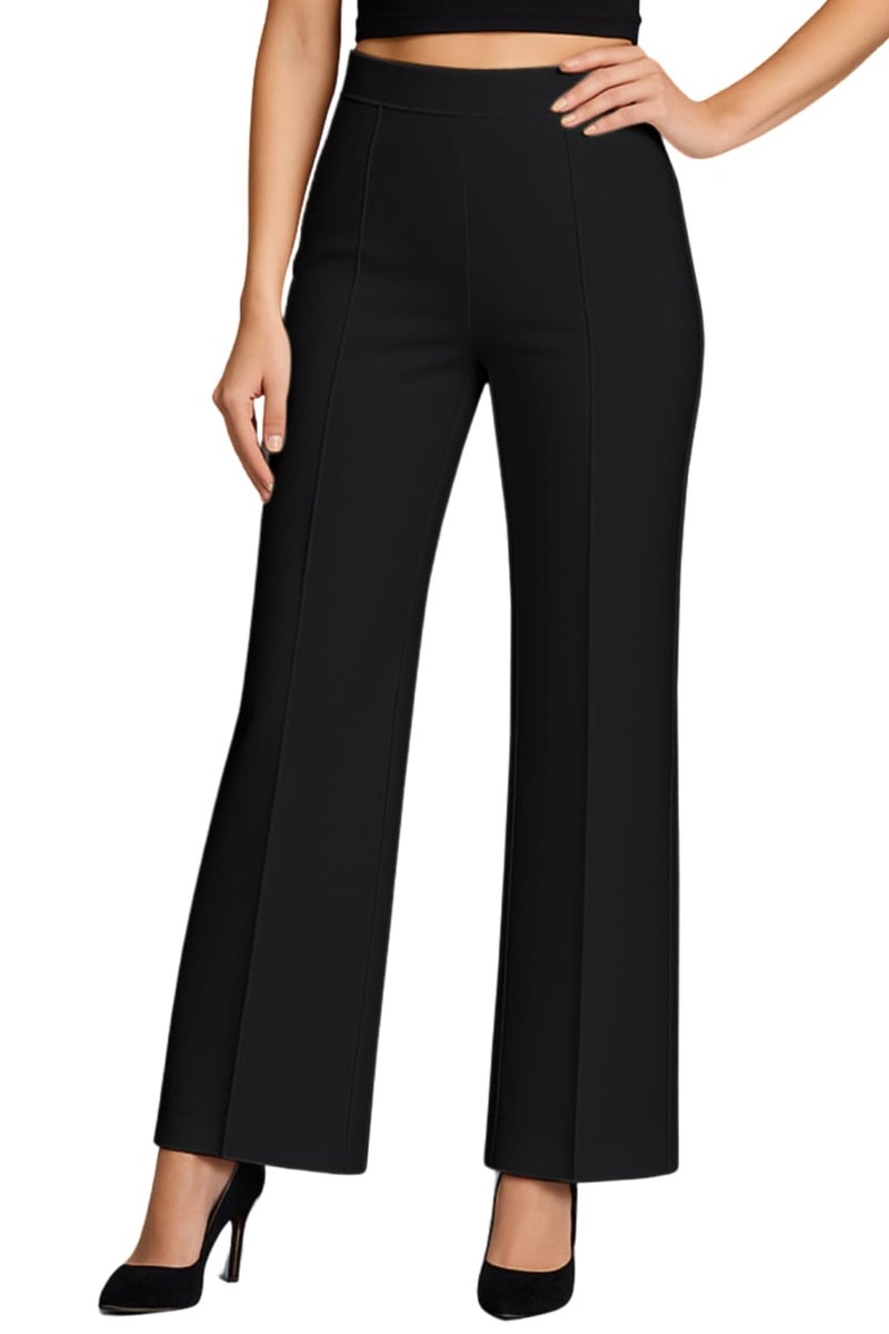 SWADESI STUFF Women’s High Waisted Bell Bottom Pants | Retro Wide Leg Trousers | Stretchy Flared Palazzo Pants for Office, Casual Wear & Party (in, Alpha, S, Regular, Black) - Image 1