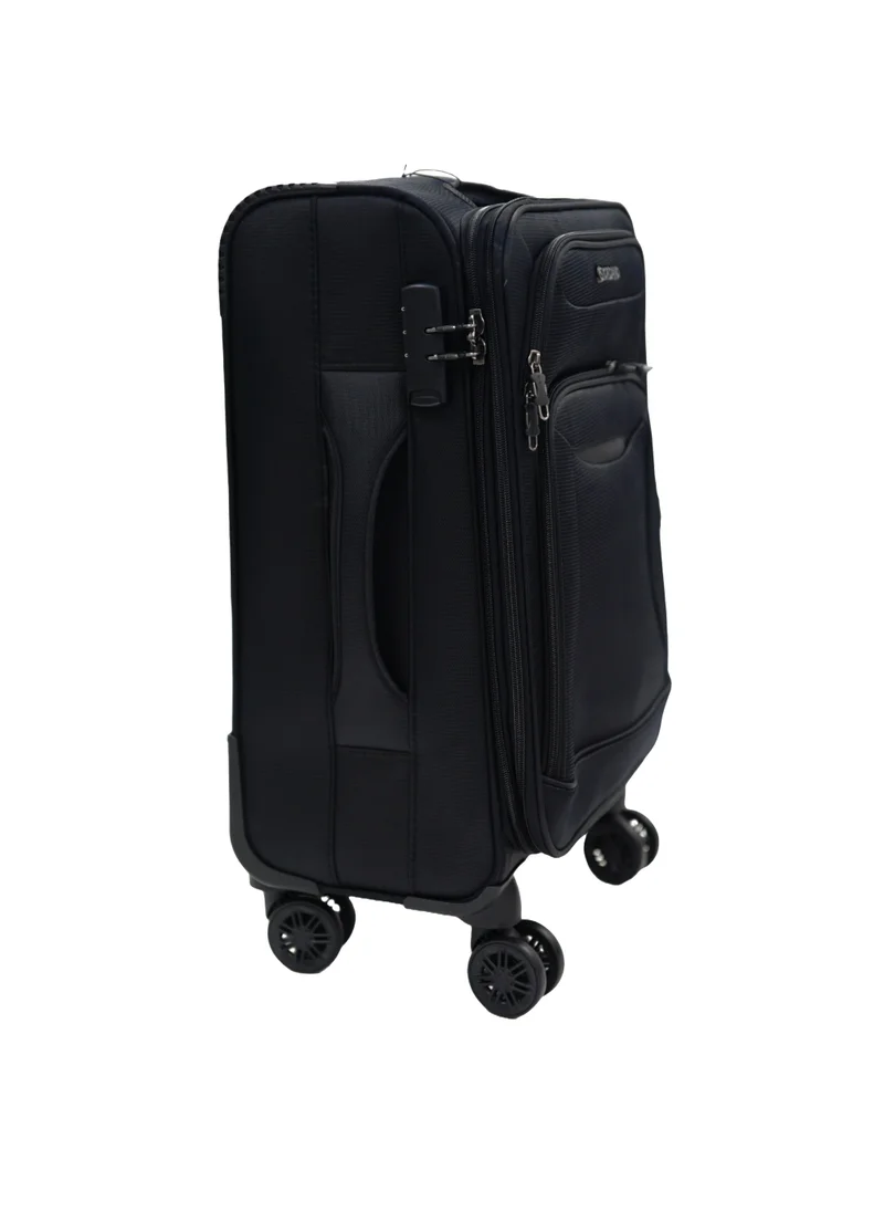 جيوردانو GIORDANO Casablanca Series Carry-on Small Cabin Suitcase Black, Soft Nylon Lightweight Durable Expandable 4 Wheels Luggage Trolley Bag 20" With Secure 3 Digit Number Lock.