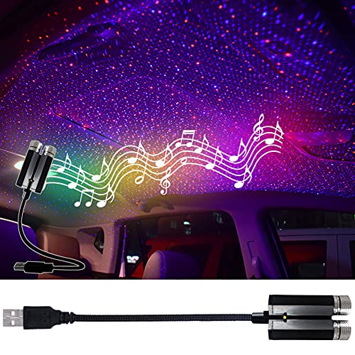 LEDCARE USB Star Night Lights Projector, LEDCARE Sound Activated 3 Modes 2 in 1 Interior Car Roof Lamp, Adjustable Romantic Portable LED Lights for Car Ceiling Bedroom Decoration, Red Purple - Image 1