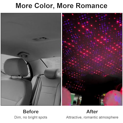 LEDCARE USB Star Night Lights Projector, LEDCARE Sound Activated 3 Modes 2 in 1 Interior Car Roof Lamp, Adjustable Romantic Portable LED Lights for Car Ceiling Bedroom Decoration, Red Purple - Image 4