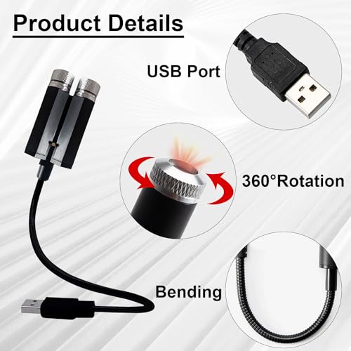LEDCARE USB Star Night Lights Projector, LEDCARE Sound Activated 3 Modes 2 in 1 Interior Car Roof Lamp, Adjustable Romantic Portable LED Lights for Car Ceiling Bedroom Decoration, Red Purple - Image 5