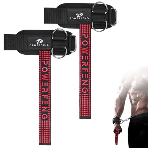 powerfeng Weight Lifting Straps with D Rings for Gym Cable, Non-Slip Wrist Support, Weightlifting Straps for Bodybuilding, Powerlifting, Strength Training & Deadlifts (2Pcs) - Image 1