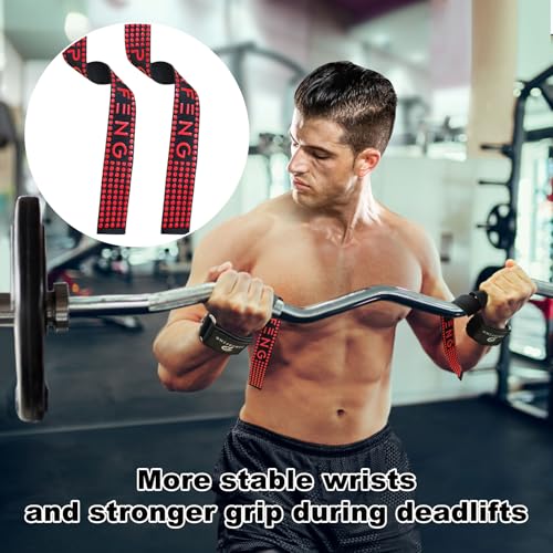 powerfeng Weight Lifting Straps with D Rings for Gym Cable, Non-Slip Wrist Support, Weightlifting Straps for Bodybuilding, Powerlifting, Strength Training & Deadlifts (2Pcs) - Image 3