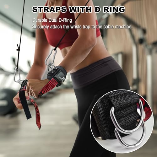 powerfeng Weight Lifting Straps with D Rings for Gym Cable, Non-Slip Wrist Support, Weightlifting Straps for Bodybuilding, Powerlifting, Strength Training & Deadlifts (2Pcs) - Image 2