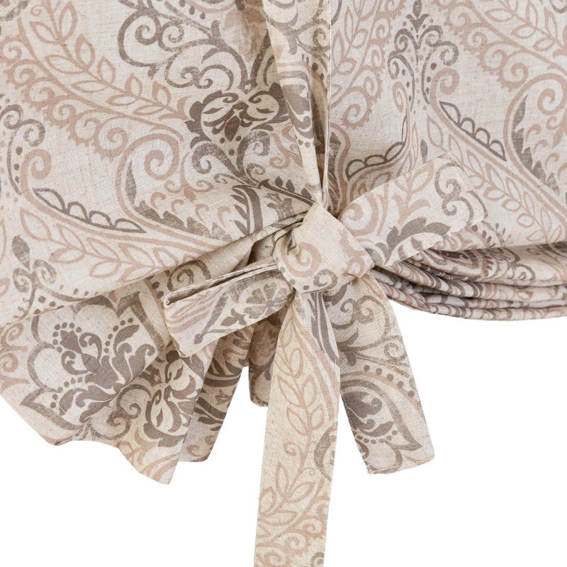 jinchan Jinchan Linen Tie up faLance for Kitchen Room Farmhouse Damask Paisley Rod Pocket Teacable Tie-up Shade-Valance Multicolor Medallion Starter Window Window 54 inch Long 1 Pane 1 taupe  - Image 3