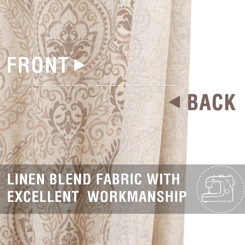 jinchan Jinchan Linen Tie up faLance for Kitchen Room Farmhouse Damask Paisley Rod Pocket Teacable Tie-up Shade-Valance Multicolor Medallion Starter Window Window 54 inch Long 1 Pane 1 taupe  - Image 4