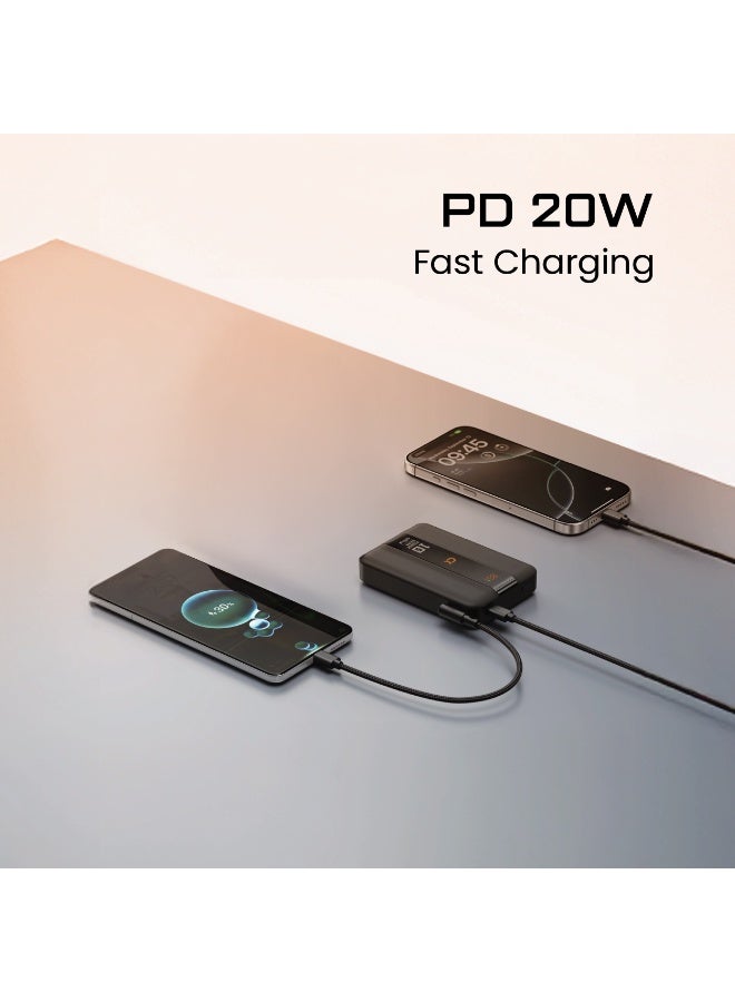 Acceon 20W PD Fast Charging Power Bank 10000mAh – Pocket-Sized Portable Charger with LED Digital Display, Dual USB-C Ports & Detachable Braided Cable (Model: ACC-PB026) - Image 4