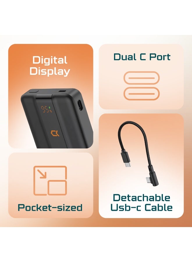 Acceon 20W PD Fast Charging Power Bank 10000mAh – Pocket-Sized Portable Charger with LED Digital Display, Dual USB-C Ports & Detachable Braided Cable (Model: ACC-PB026) - Image 2
