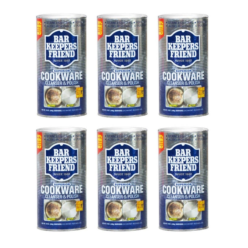Bar Keepers Friend Cookware Cleanser & Polish (12 oz) - Cleaner, Degreaser & Stain-Remover - for Use on Stainless Steel and Copper Pots, Pans and Utensils, Glass Casserole Dishes and More (6) - Image 1