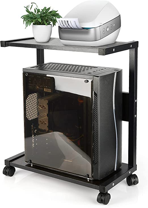 INDIAN DECOR INDIAN DECOR 45151 Space Saving Racks MultiLayer fax Racks Computer Tower Stand PC Stand 2Tier CPU Stand with Lockable Wheels Under Desk Fits Most PC Black  - Image 1