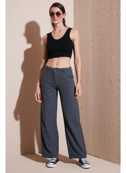 ليلا Cotton Standard Fit High Waist Wide Leg Pants Women's Pants 668yp5193
