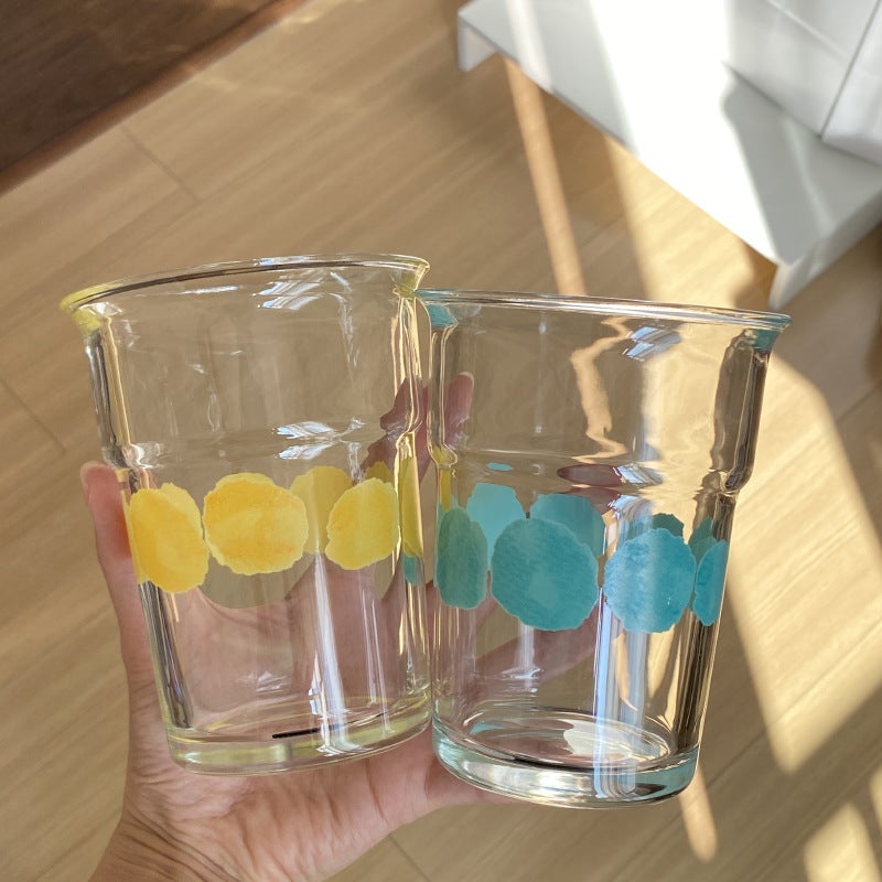 Vintage Blue-Green Polka Dot Glass Cup - Image 1