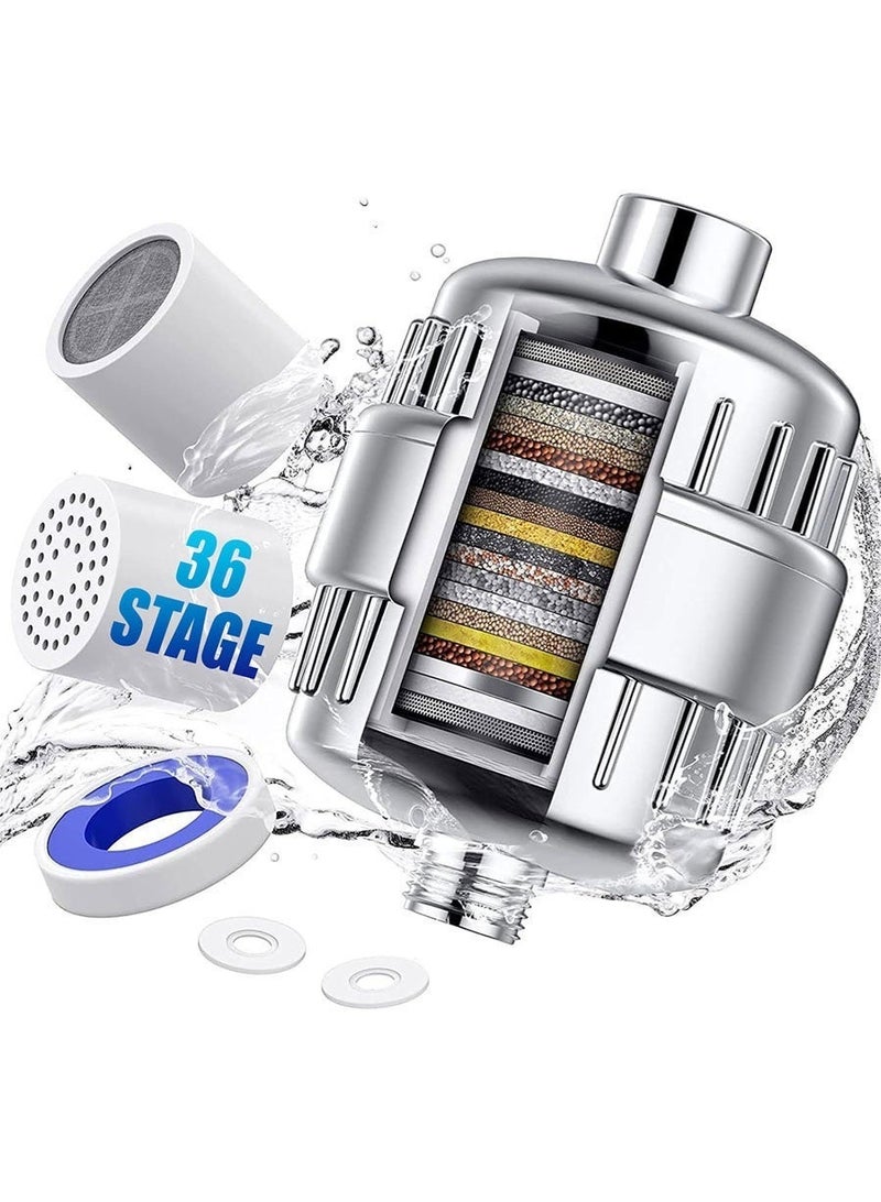 إثارة فلتر دش مكون من 36 مرحلة للمياه العسيرة مع خرطوشتين قابلتين للاستبدال، فلتر دش عالمي عالي الضغط لإزالة الكلور والفلورايد، حالة الجلد والشعر والأظافر - Image 2
