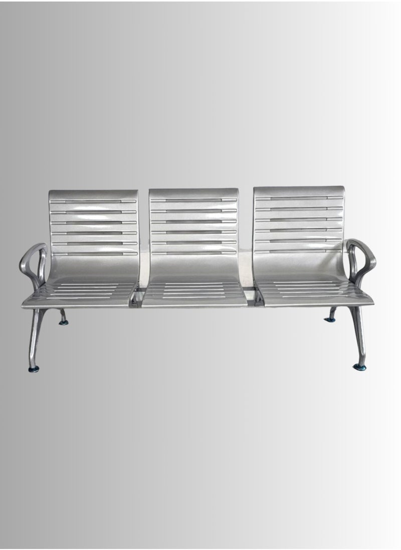 KARNAK 3 Seater Airport Chair With Metal Steel Armrest For Airport, Office, Hospital, And School Color Silver  - Image 1