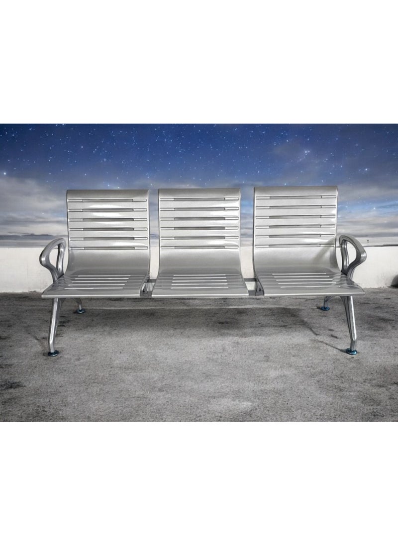 KARNAK 3 Seater Airport Chair With Metal Steel Armrest For Airport, Office, Hospital, And School Color Silver  - Image 2