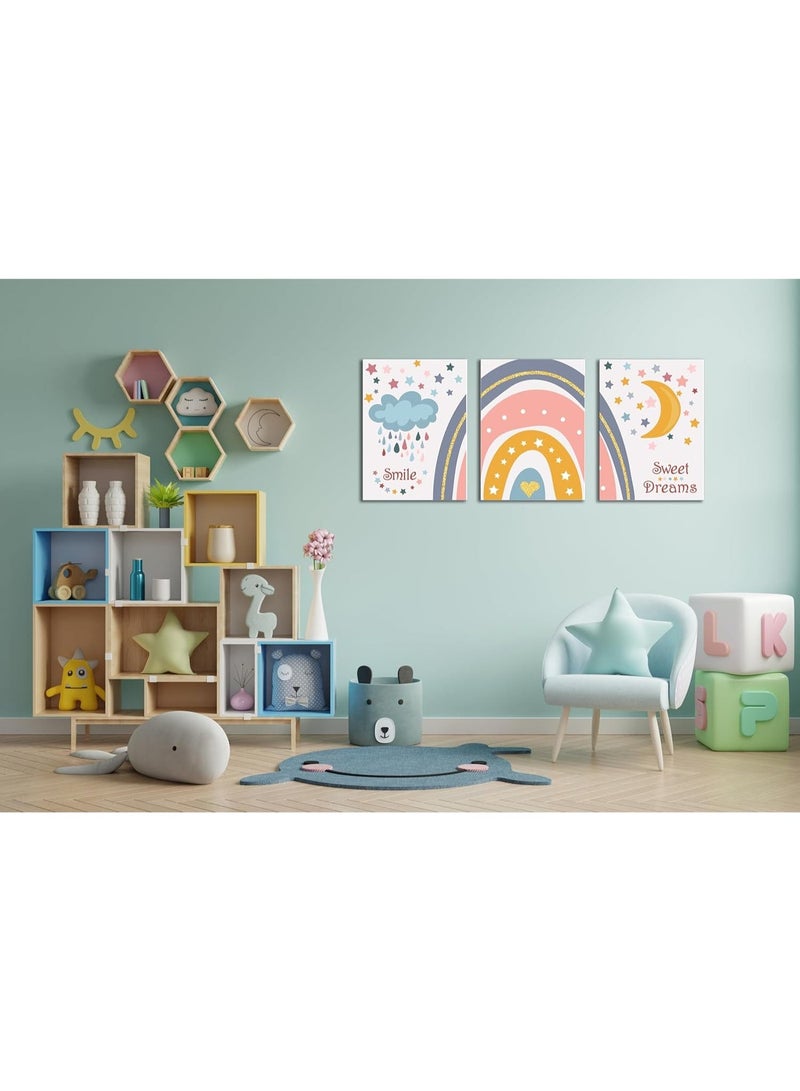 موان تابلوه حائط اطفال 3 قطع 30×40 سم لكل قطعة - سمك 30 مم - طباعة ديجيتال بطبقة UV - لاصق ذاتي سهل التركيب- خامات امنه - Image 3