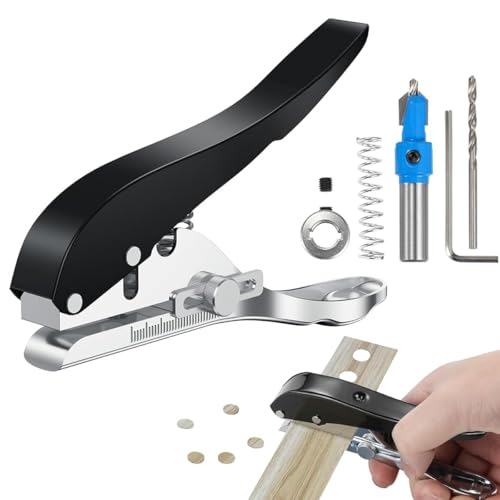 Serplex® Manual Hole Punch Kit Heavy Duty Spring Loaded Hole Punch, 10mm Hole Size, Maximum Thickness 1.2mm Punching Tool for Wooden Edge Bands, Plastic Sheets, Paper, with Drill & Drill Stop Collar - Image 1