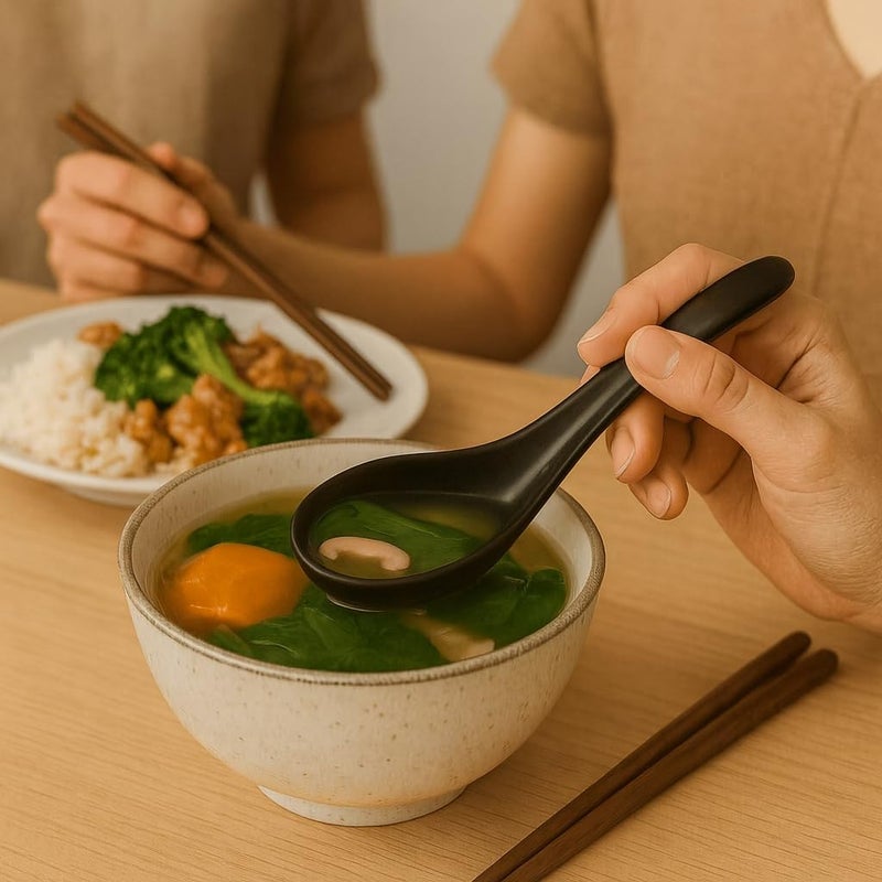 Kolibrox Asian Soup Spoons Set - Durable Melamine Spoon for Ramen, Miso, Japanese & Chinese Soups - Comfortable Grip, Dishwasher Safe & Long-Lasting - Perfect for Home & Restaurant Use | One Set/ 6PCS - Image 2