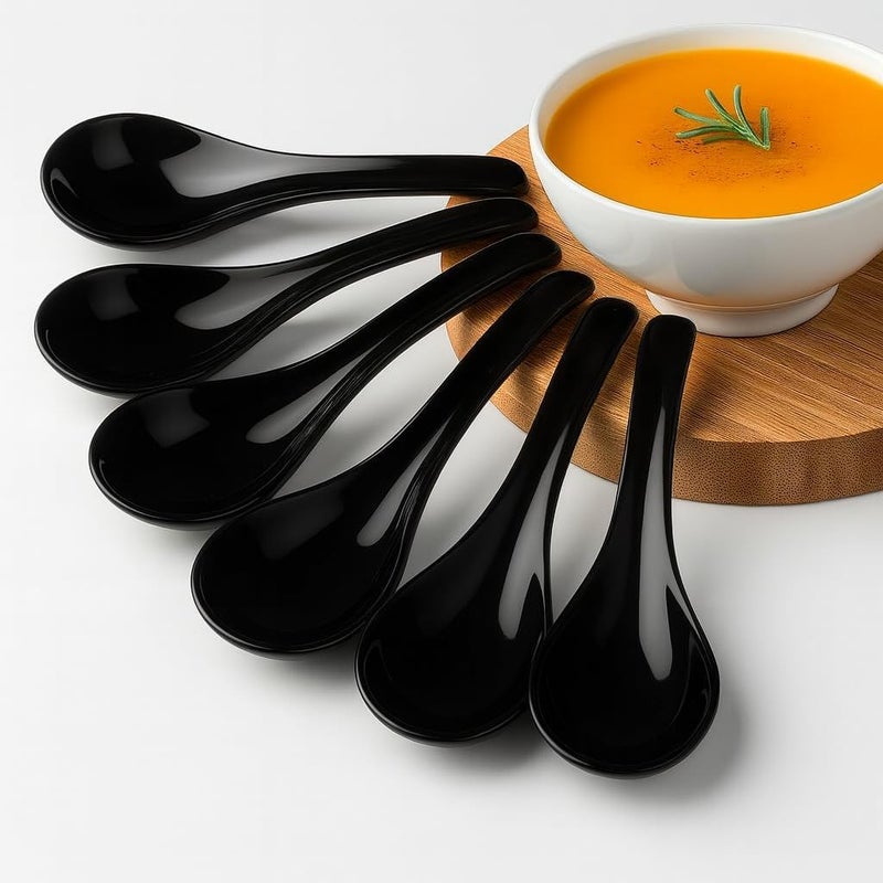 Kolibrox Asian Soup Spoons Set - Durable Melamine Spoon for Ramen, Miso, Japanese & Chinese Soups - Comfortable Grip, Dishwasher Safe & Long-Lasting - Perfect for Home & Restaurant Use | One Set/ 6PCS - Image 4