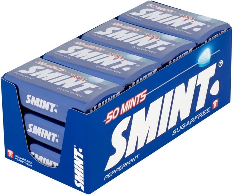 Smint XL Peppermint - Extra-large sugar-free mints - Long-lasting freshness anytime and anywhere - Gluten-free and vegan, 12-tin multipack (50 mints per tin) - Image 1