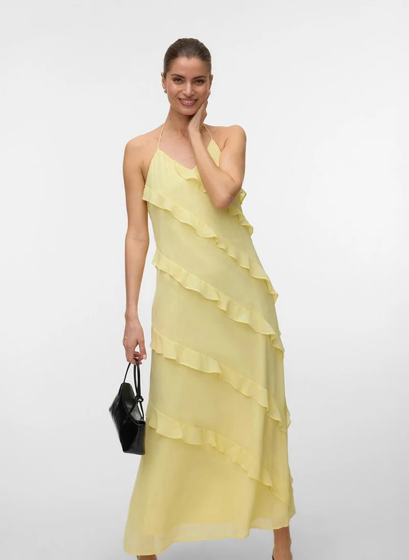فيرو مودا Women's VMMARJORIE Sleeveless Flounce Maxi Dress