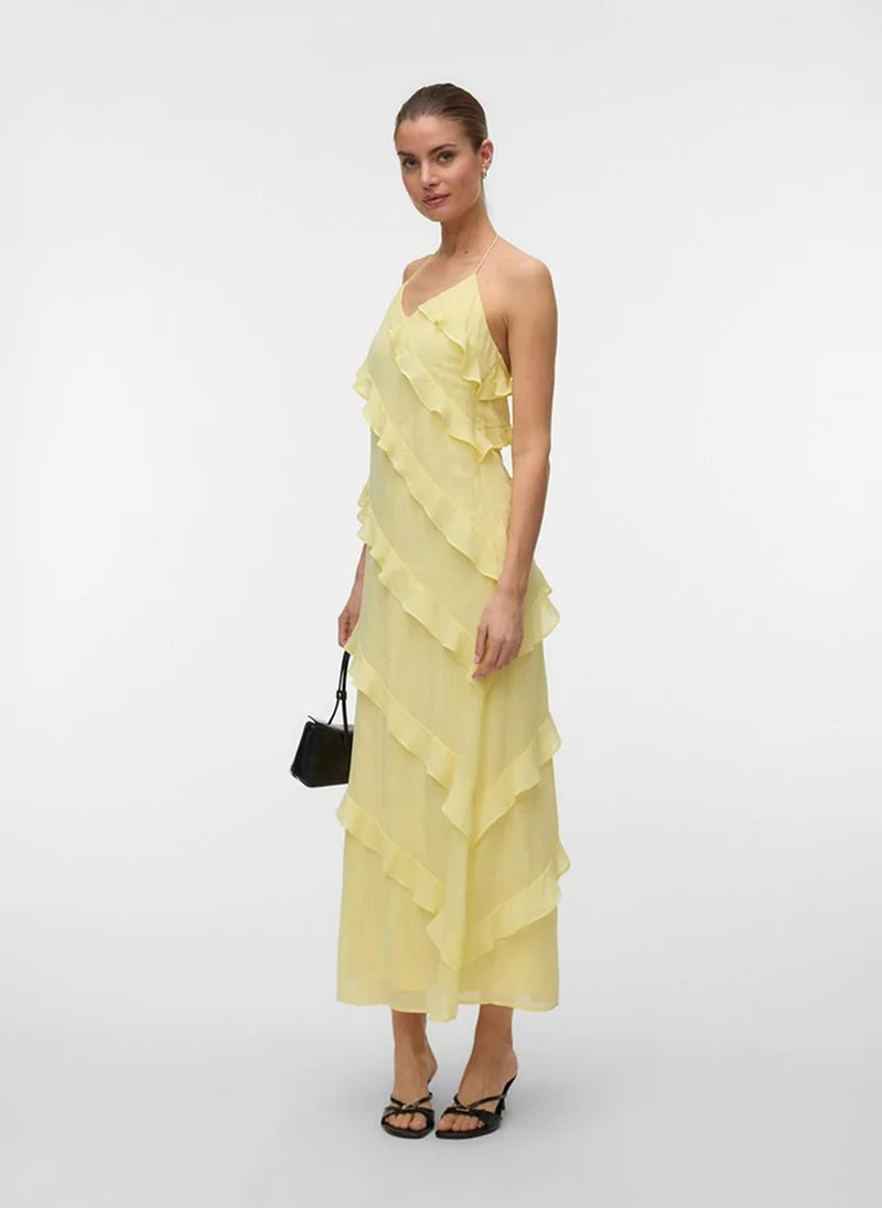 فيرو مودا Women's VMMARJORIE Sleeveless Flounce Maxi Dress