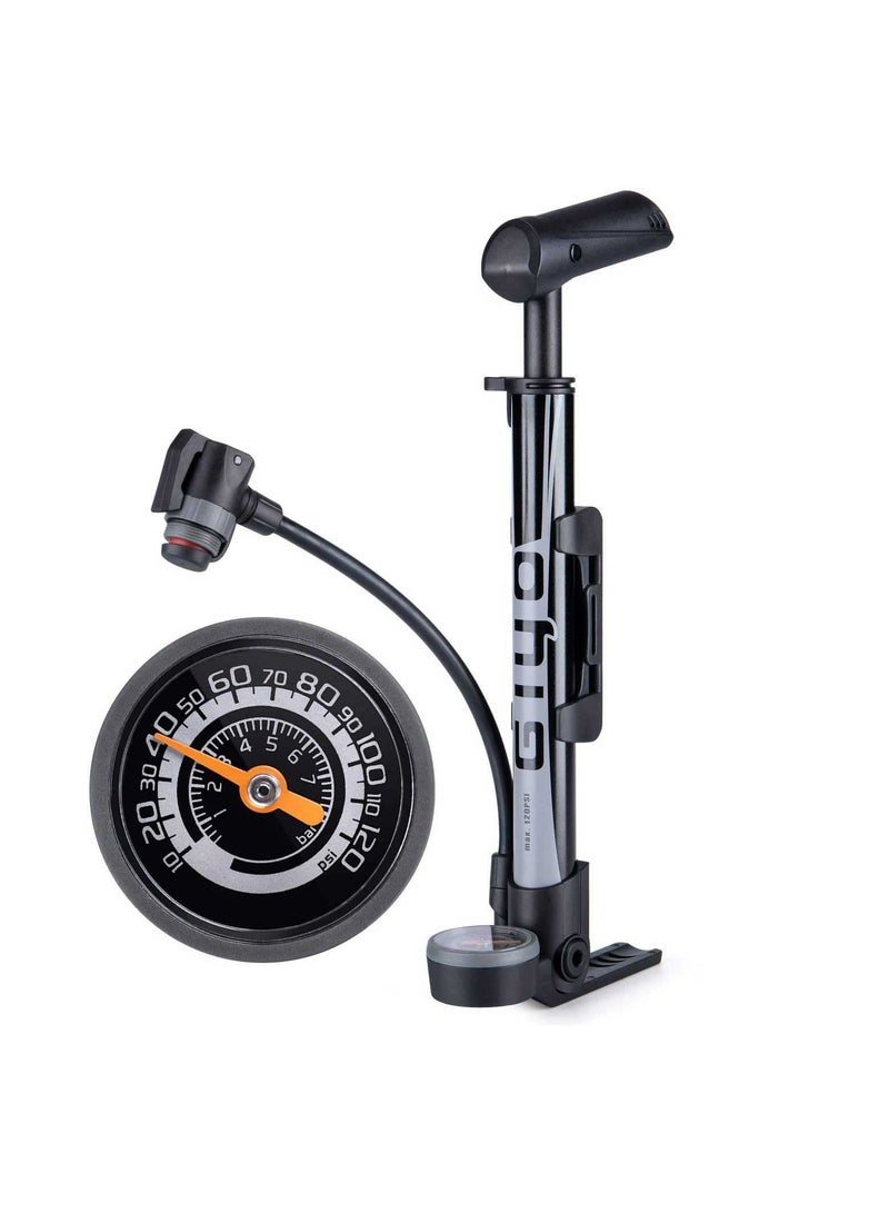 KASTWAVE Mini Bike Pump with Gauge Portable Bicycle Tire Pump 120 PSI Bike Air Pump fits Presta & Schrader & Dunlop Valve Road MTB Bike Pump Comes with Mounting Bracket Black Grey - Image 1