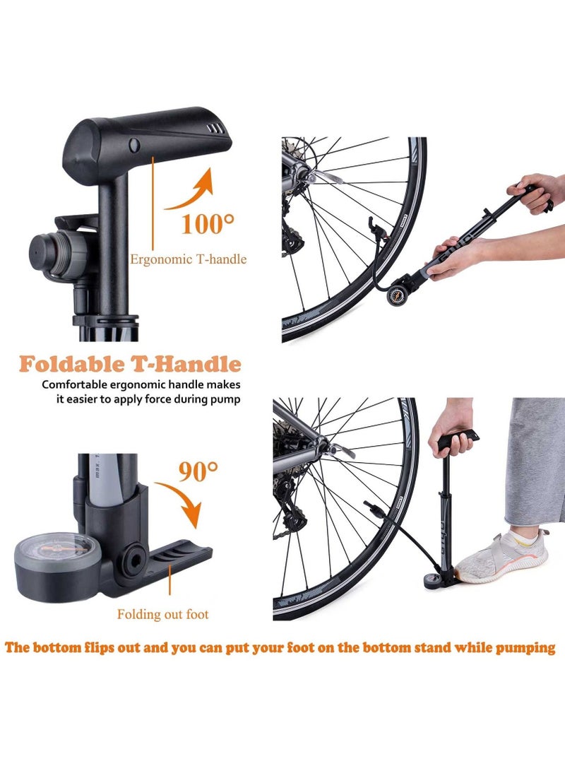 KASTWAVE Mini Bike Pump with Gauge Portable Bicycle Tire Pump 120 PSI Bike Air Pump fits Presta & Schrader & Dunlop Valve Road MTB Bike Pump Comes with Mounting Bracket Black Grey - Image 4