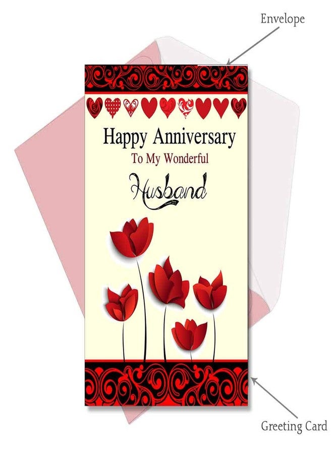 Alwaysgift Happy Anniversary to My Wonderful Husband paper Greeting Card and Golden Rose Hamper - Image 2
