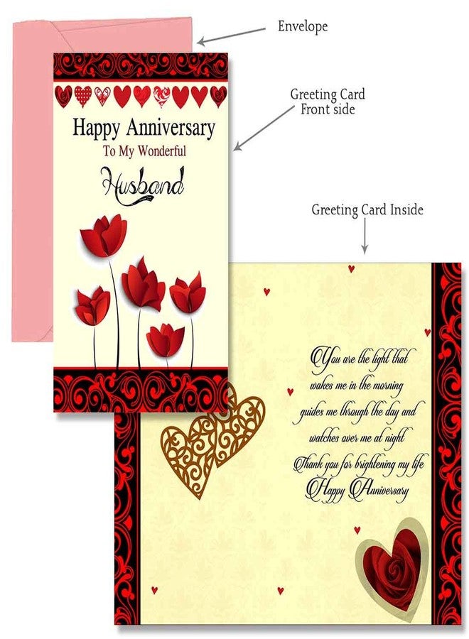 Alwaysgift Happy Anniversary to My Wonderful Husband paper Greeting Card and Golden Rose Hamper - Image 3