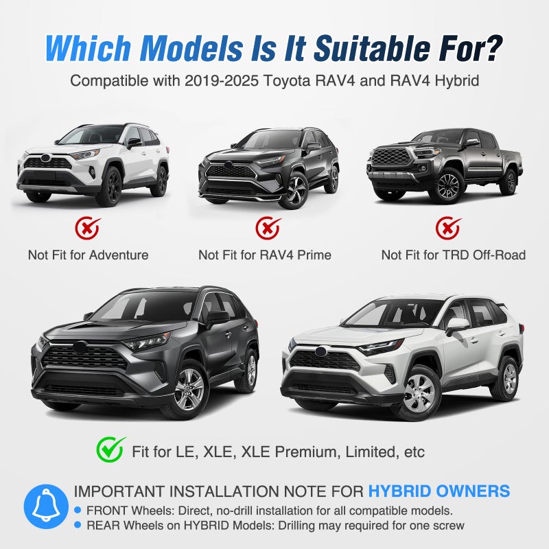Nilight Mud Flaps for Toyota RAV4 2019 2020 2021 2022 2023 2024 2025, Easy Installation Precision Fit Exterior Accessories Heavy-Duty Splash Guards Protection, Front & Rear Set - Image 5