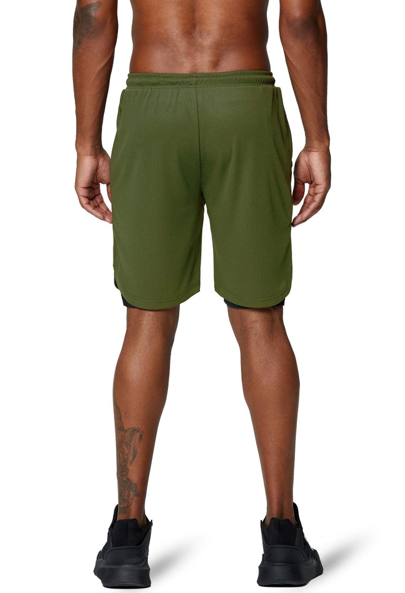 Pinkbomb Men's 2 in 1 Running Shorts Gym Workout Quick Dry Mens Shorts with Phone Pocket (Army Green, Large - Image 5