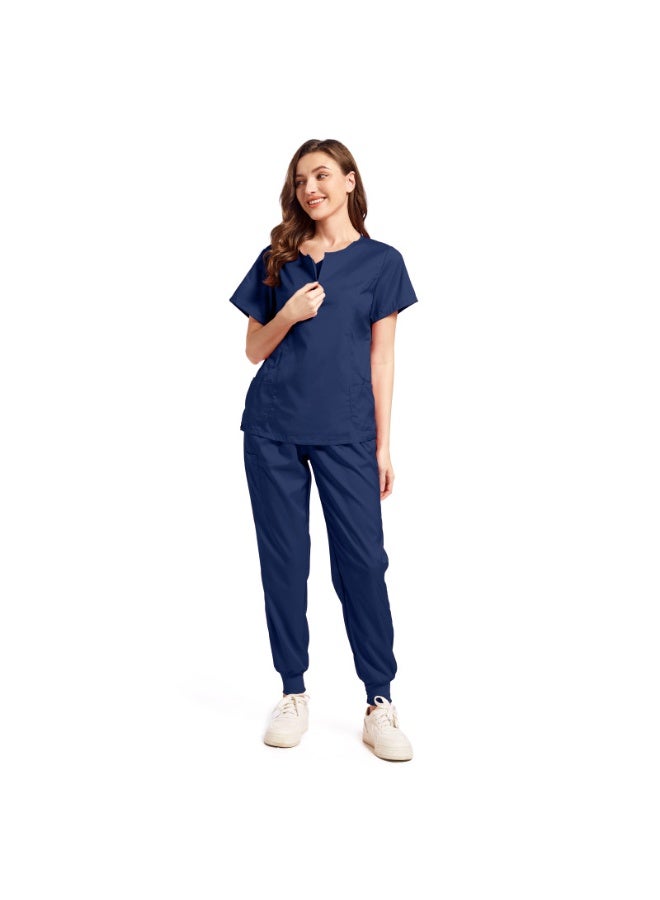 NIBEMINENT Doctor and Nurse Medical Uniforms Casual Short-sleeved Zipper-neck Jogger Pants Set Pet Hospital Pharmacy Work Uniform - Image 1