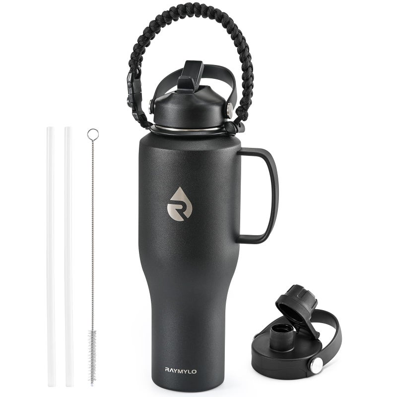 RAYMYLO Insulated Water Bottle 40oz Cold for 48 Hrs Stainless Steel Water Bottle with Handle  Straw Lid  Paracord Handle Triple Wall Vacuum Leakproof Travel Flask Fit in Any Car Cup Holder