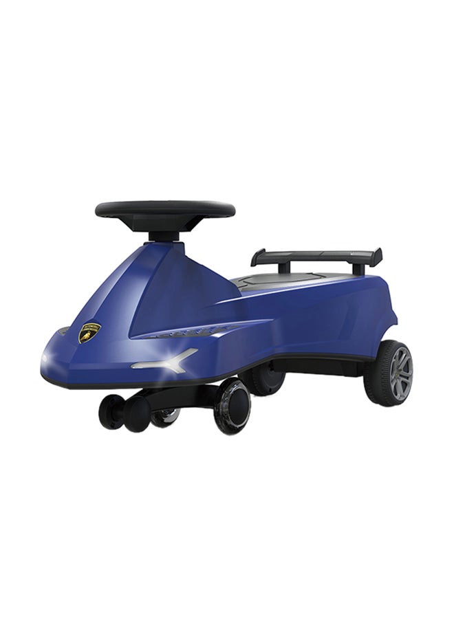 Lamborghini Swing Car Ride On with Lights and Sounds, 360 Rotation, Movable Rear Wing - Blue