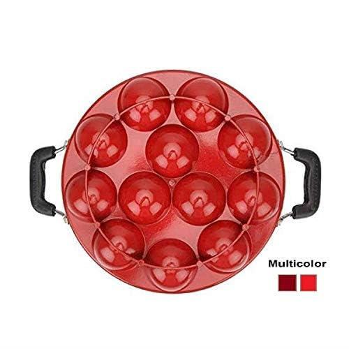 KD ZONE Aluminium Non-Stick 12 Cavities Appam Patra with Lid and Scrub Paniyarrakal Paniyaram Appam Maker - 1.25 cm, Pack of 1, Red - Image 2