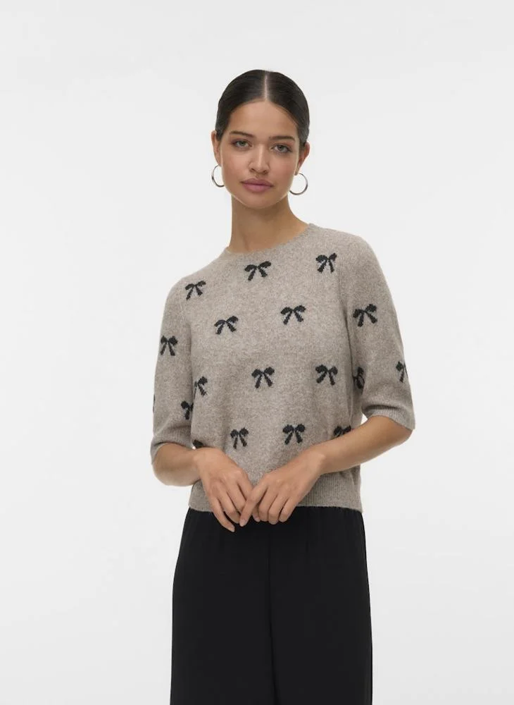 VERO MODA Casual 2/4 Crew Neck Knit Pullover
