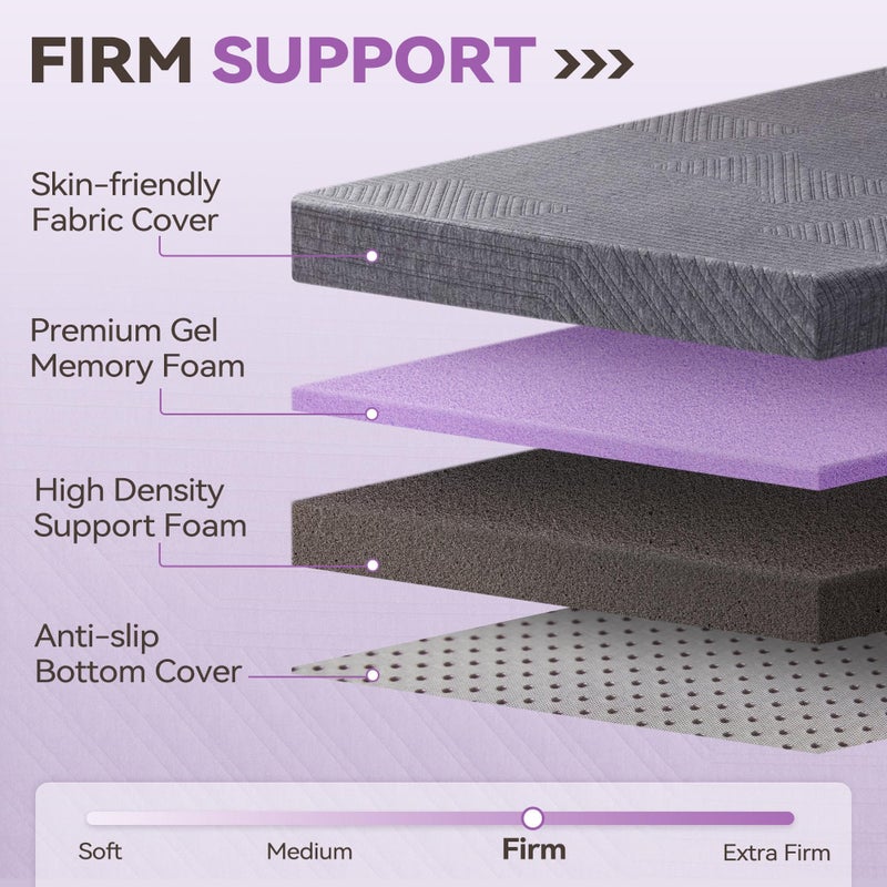 BDEUS 3 inch Firm to Extra Firm Memory Foam Mattress Topper Twin Size for Big Guys, Supportive Mattress Pad for Back Pain Relief, Firm Foam Bed Topper with Senior Grey Cover, CertiPUR-US Certified - Image 2