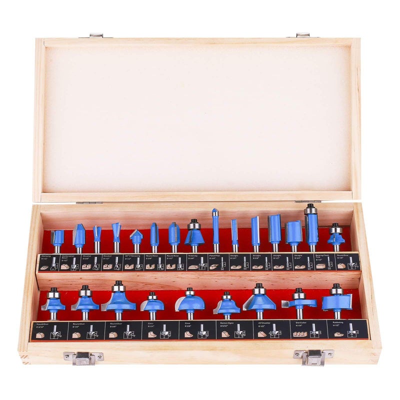 KOWOOD Router Bits Sets of 24A Pieces 14 Inch Shank Router Bit Set T Shape for Commercial Users and Beginners
