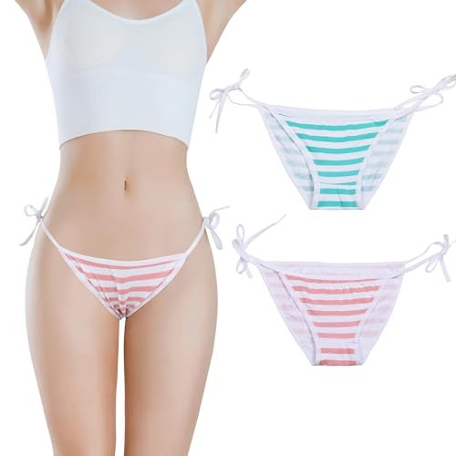 YOMORIO TOMORI Hot Cute Japanese Style Blue&pink Stripe Panties Bikini Cosplay Cotton Underwear (Lace) Medium - Image 1